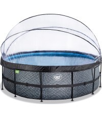 EXIT Stone pool ø450x122cm with dome and sand filter pump - grey