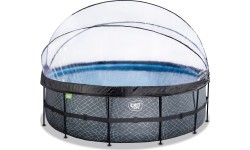 EXIT Stone pool ø450x122cm with dome and sand filter pump - grey