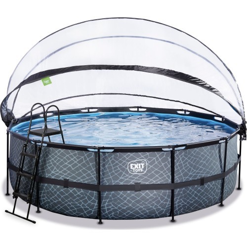 EXIT Stone pool ø450x122cm with dome and sand filter pump - grey