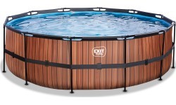 Бассейн EXIT Wood ø450x122 см с песочным фильтр-насосом, коричневый