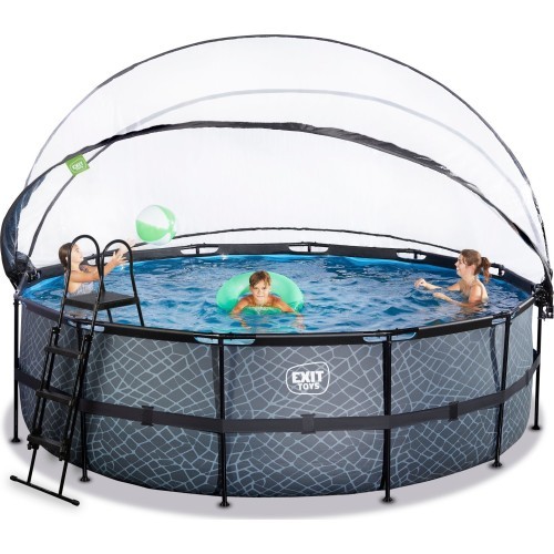 EXIT Stone pool ø450x122cm with dome and sand filter pump - grey