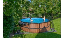 EXIT Wood pool ø450x122cm with sand filter pump - brown
