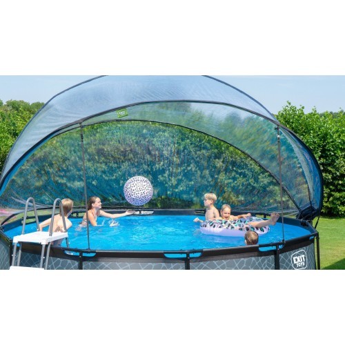 EXIT Stone pool ø450x122cm with dome and sand filter pump - grey