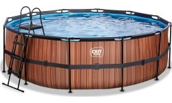 Каркасный бассейн EXIT Wood ø450x122 см с фильтрующим насосом, коричневый