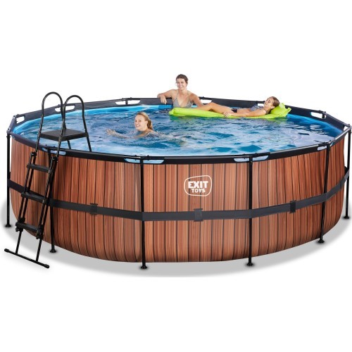 Каркасный бассейн EXIT Wood ø450x122 см с фильтрующим насосом, коричневый