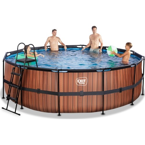 Каркасный бассейн EXIT Wood ø450x122 см с фильтрующим насосом, коричневый