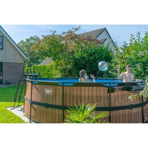 Каркасный бассейн EXIT Wood ø450x122 см с фильтрующим насосом, коричневый
