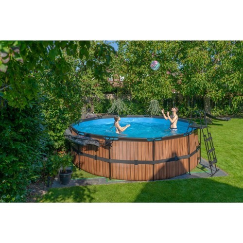 Каркасный бассейн EXIT Wood ø450x122 см с фильтрующим насосом, коричневый