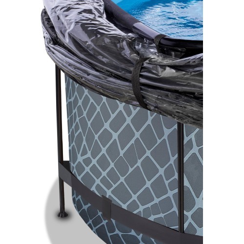 EXIT Stone pool ø360x122cm with dome and sand filter and heat pump - grey