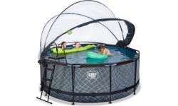 EXIT Stone pool ø360x122cm with dome and sand filter and heat pump - grey