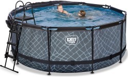 EXIT akmens imitācijas baseins ø360x122 cm ar kupolu, smilšu filtru un siltumsūkni – pelēks