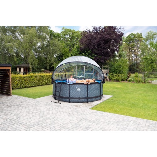 EXIT Stone pool ø360x122cm with dome and sand filter and heat pump - grey