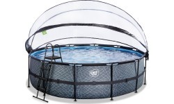 EXIT Stone pool ø488x122cm with sand filter pump and dome and heat pump - grey