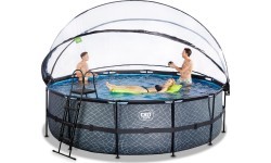 EXIT Stone pool ø488x122cm with sand filter pump and dome and heat pump - grey