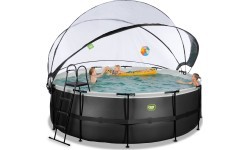 EXIT Black Leather pool ø427x122cm with sand filter pump and dome and heat pump - black