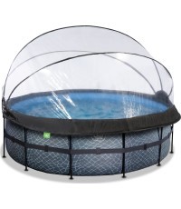 EXIT Stone pool ø427x122cm with sand filter pump and dome - grey