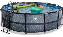 EXIT Stone pool ø427x122cm with sand filter pump and dome - grey