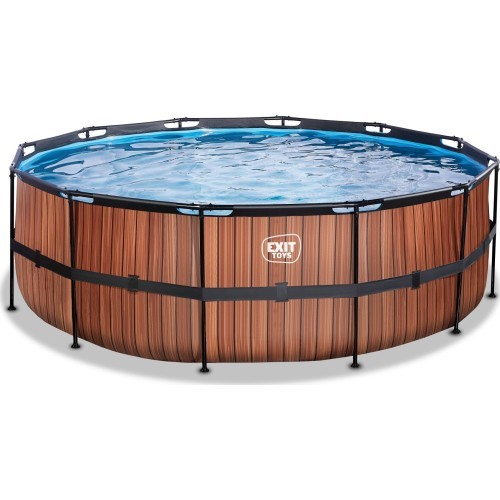 EXIT Wood pool ø427x122cm with sand filter pump - brown