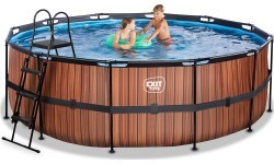 EXIT Wood pool ø427x122cm with sand filter pump - brown