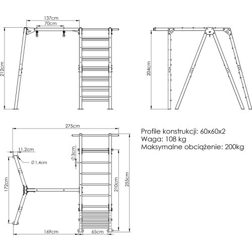 PREMIUM kāpnes MO-016 + PREMIUM 1 vietas šūpoles kāpnēm MO-017 - Marbo Sport