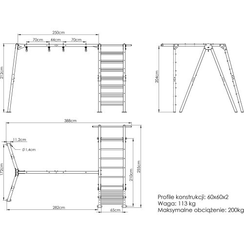 PREMIUM ladder - MO-016 + PREMIUM 2-station swing for ladder - MO-018 - Marbo Sport