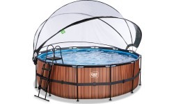 EXIT Wood pool ø427x122cm with sand filter pump and dome - brown