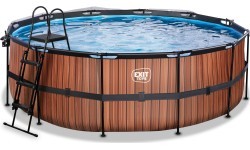 Бассейн EXIT Wood ø427x122 см с песочным фильтр-насосом и куполом, коричневый