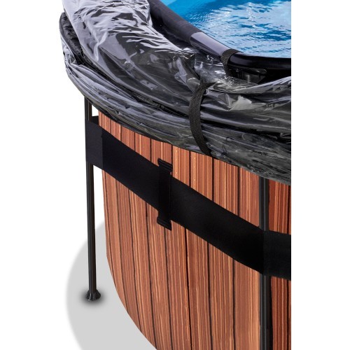 Бассейн EXIT Wood ø427x122 см с песочным фильтр-насосом и куполом, коричневый