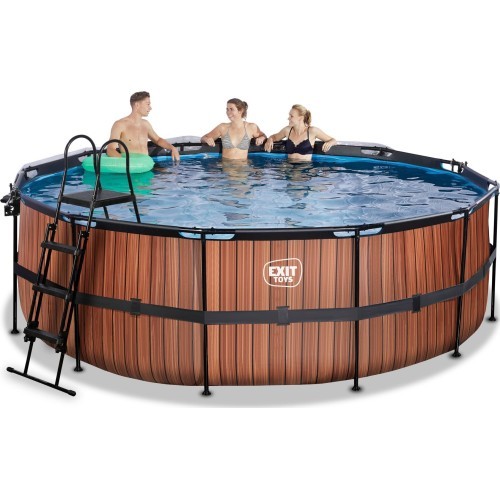 Бассейн EXIT Wood ø427x122 см с песочным фильтр-насосом и куполом, коричневый