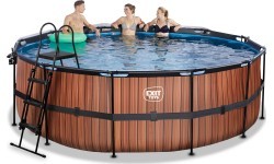 EXIT Wood pool ø427x122cm with sand filter pump and dome - brown