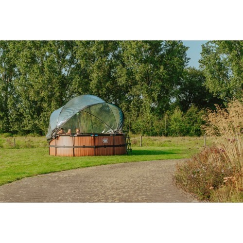 Baseins EXIT Wood ø427x122 cm ar smilšu filtra sūkni un kupolu, brūns