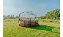 EXIT Wood pool ø427x122cm with sand filter pump and dome - brown