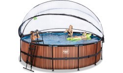 EXIT Wood pool ø488x122cm with sand filter pump and dome - brown