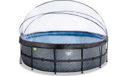 EXIT Stone pool ø488x122cm with sand filter pump and dome - grey