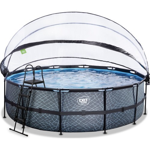 EXIT Stone pool ø488x122cm with sand filter pump and dome - grey
