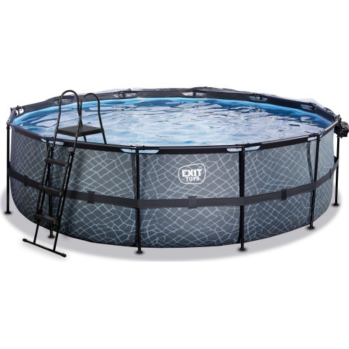 EXIT Stone pool ø488x122cm with sand filter pump and dome - grey