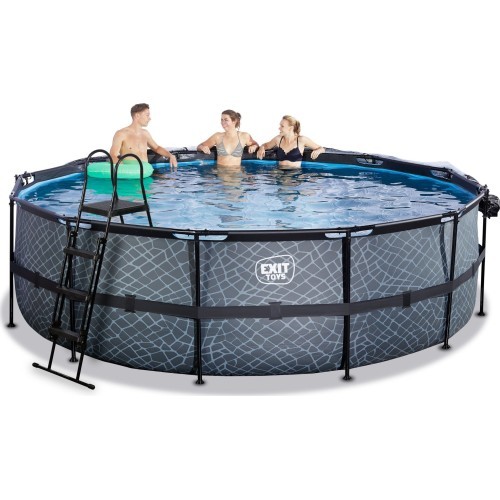 EXIT Stone pool ø488x122cm with sand filter pump and dome - grey