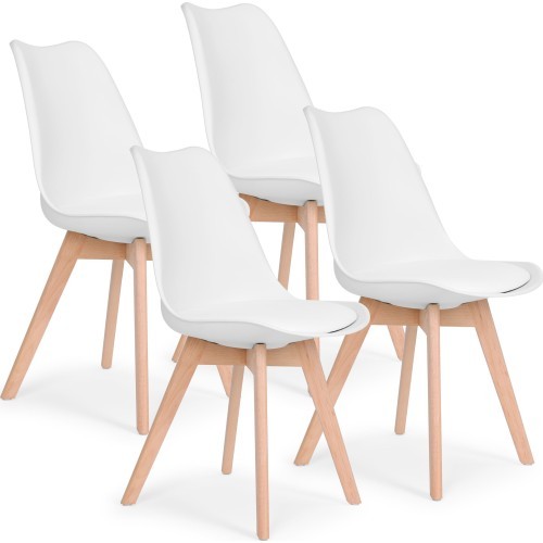 Zestaw 4 krzeseł do salonu jadalni z poduszką Białe ModernHome
