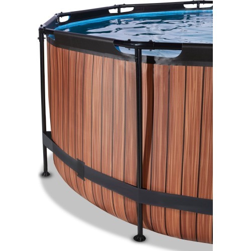 EXIT Wood pool ø360x122cm with dome and sand filter pump - brown