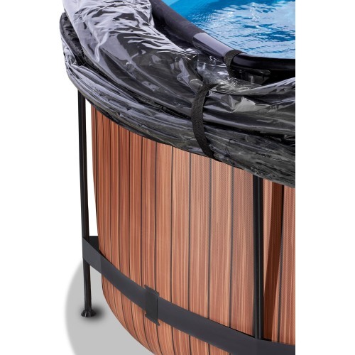 EXIT Wood pool ø360x122cm with dome and sand filter pump - brown