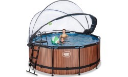 EXIT Wood pool ø360x122cm with dome and sand filter pump - brown