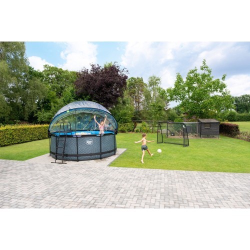 EXIT Wood pool ø360x122cm with dome and sand filter pump - brown