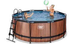EXIT Wood pool ø360x122cm with sand filter pump - brown
