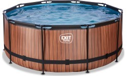 Бассейн EXIT Wood ø360x122 см с фильтр-насосом, коричневый