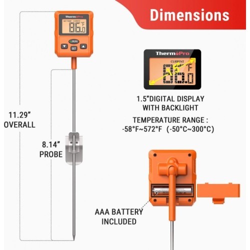 Digitālais eļļas un konfekšu termometrs ar zondi ThermoPro TP511