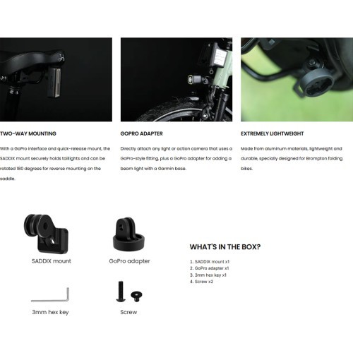 Magicshine SADDIX rear light mount/adapter for Brompton folding bikes // GoPro mount