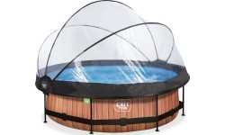EXIT Wood pool ø300x76cm with dome and filter pump - brown