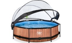 EXIT Wood pool ø300x76cm with dome and filter pump - brown