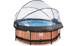 EXIT Wood pool ø244x76cm with filter pump and dome - brown