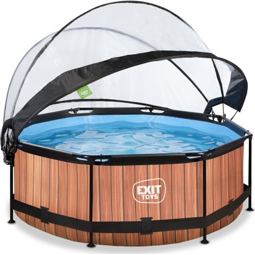 EXIT Wood pool ø244x76cm with filter pump and dome - brown